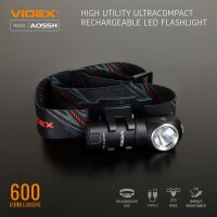 Wiederaufladbare LED-Taschenlampe VIDEX VLF-A055H 600Lm 5700K Stirnlampe Portable Flashlight