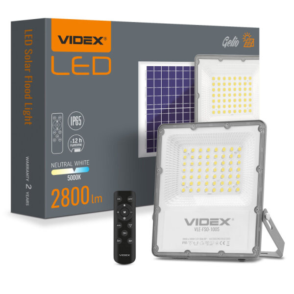 LED Solar-Flutlicht VIDEX-FLOOD-LED-SOLAR-GELIO-100W-2800Lm-5000K Solar Floodlight