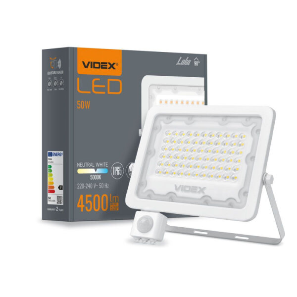 LED Flutlicht mit Bewegungsmelder VIDEX-FLOOD-LED-PIR-LUCA-50W-5000K Floodlight