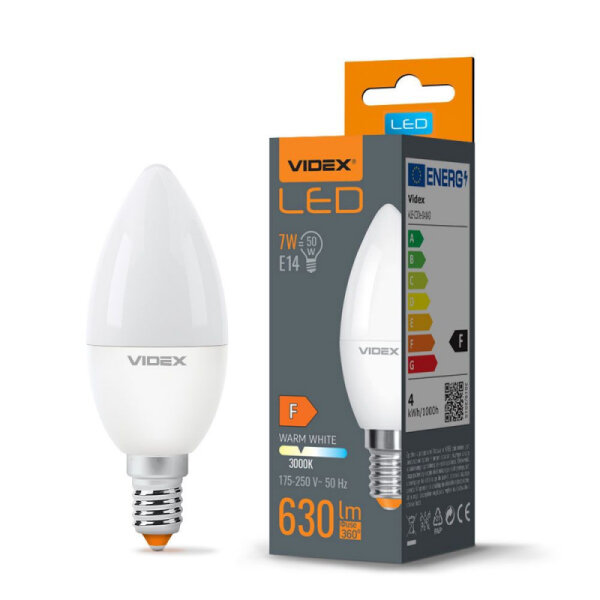 LED Glühlampe VIDEX-E14-C37-7W-3000K