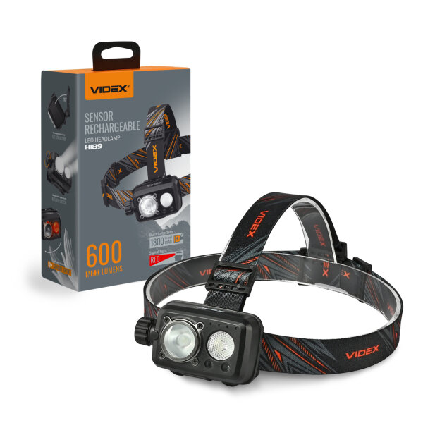 Wiederaufladbare LED-Stirnlampe VIDEX VLF-H189 600Lm 5000K Kopflampe mit Bewegungssensor und Rotlicht Headlamp