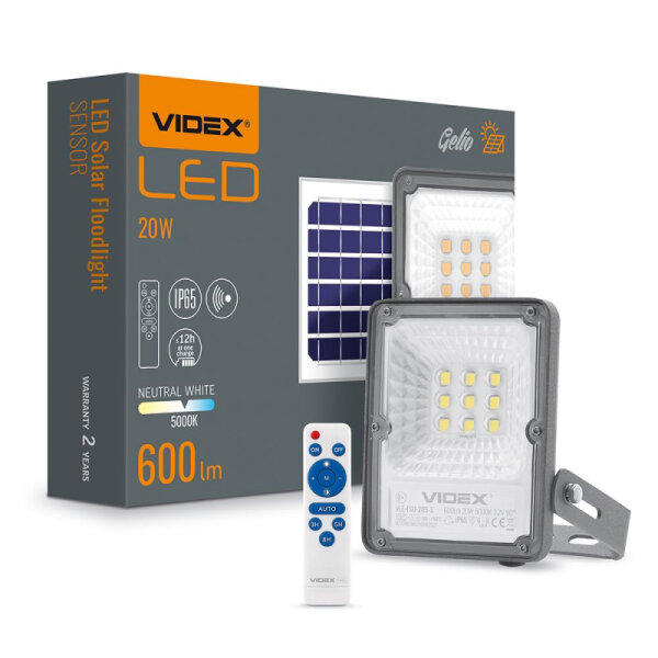 LED Solarstrahler mit Bewegungssensor Solar Flutlicht VIDEX GELIO 20W 600Lm 5000K