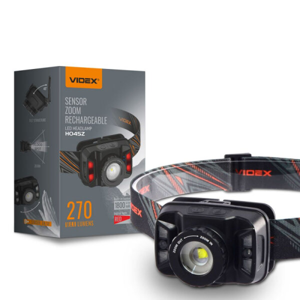 Wiederaufladbare LED-Stirnlampe VIDEX VIDEX VLF-H045Z 270Lm 5000K Kopflampe mit Bewegungssensor und Rotlicht Headlamp