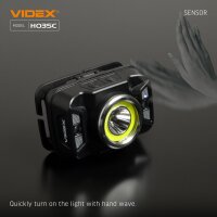 Wiederaufladbare LED-Stirnlampe VIDEX VLF-H035C 410Lm 5000K Kopflampe mit Bewegungssensor und Rotlicht Headlamp